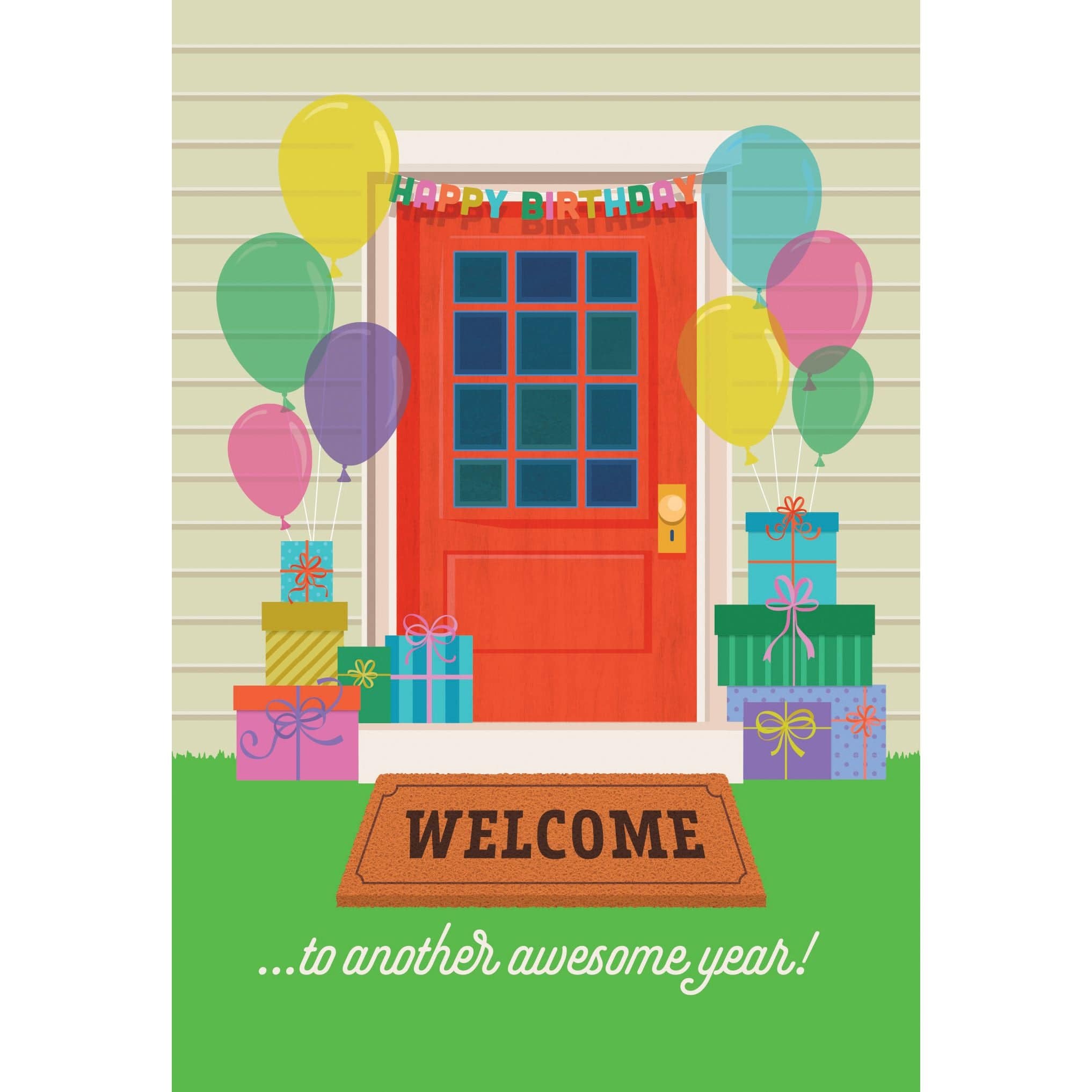 Pictura Welcome Mat Birthday Card featuring a cheerful design suitable for everyday greeting cards.